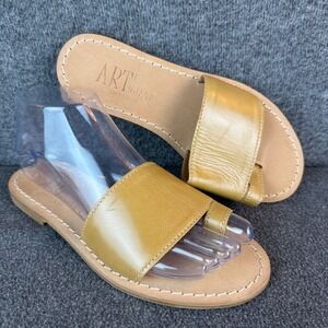 Arte Artigiana Sorrento 37 Leather Toe Loop Slide Sandals Tan Made in Italy